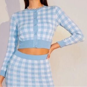 NWOT Shein Curve Baby Blue and Cream
Gingham Knit drop shoulder cardigan.